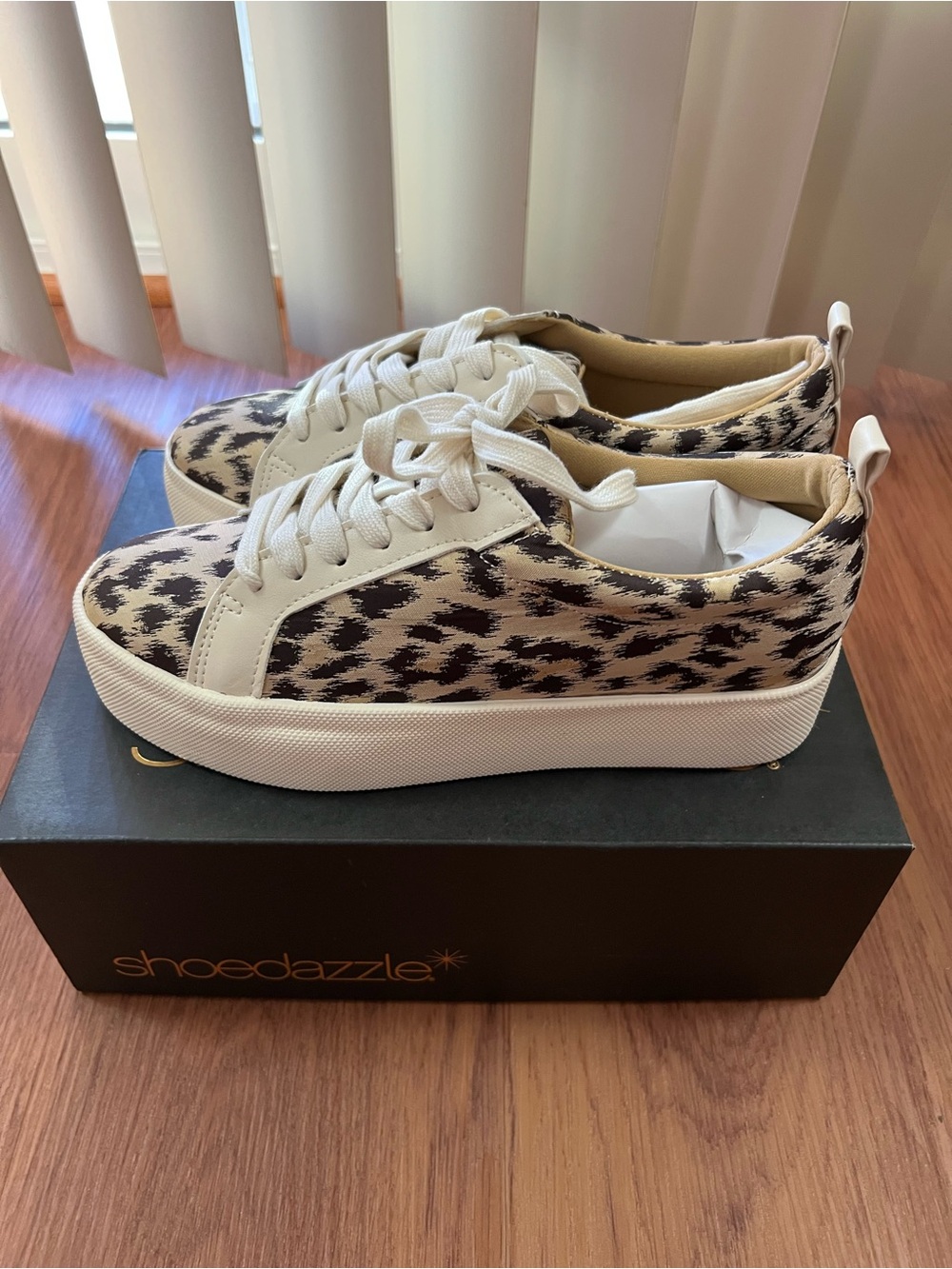 Shoe Dazzle Leopard Print Platform Sneakers in Black and Cream